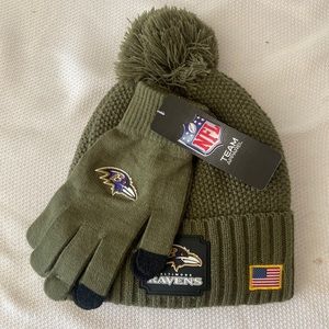NFL Baltimore Ravens Green Beanie & Gloves Salute to Service Set One Size NWT
